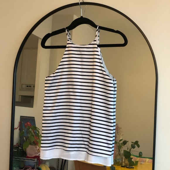 Silk Halter Stripe Split Tank Top - Picture 2 of 8